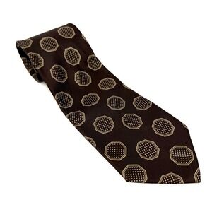 Abercrombie & Fitch Brown 100%‎ Italian Silk Octagon Pattern Tie Vintage Retro